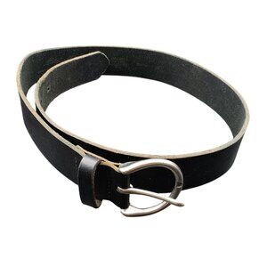 Vintage Eddie Bauer Black Leather Belt with Silver Buckle Size Small